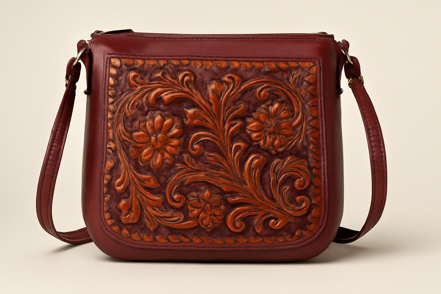 Sukriti Maroon Leather Crossbody: Bold Handcrafted Elegance Now